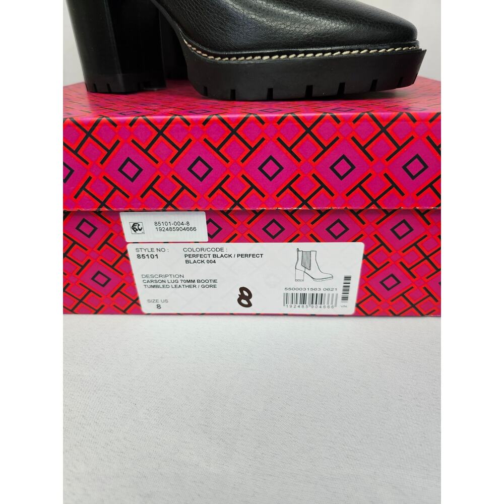 Tory Burch Carson Lug 70 MM Sole High Heel Bootie Boots Size 8 Black NWT - Picture 2 of 12